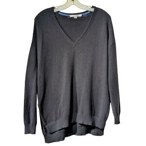 Boden Black Pique Wool Viscose Blend Knit V Neck High Low Sweater Womens M